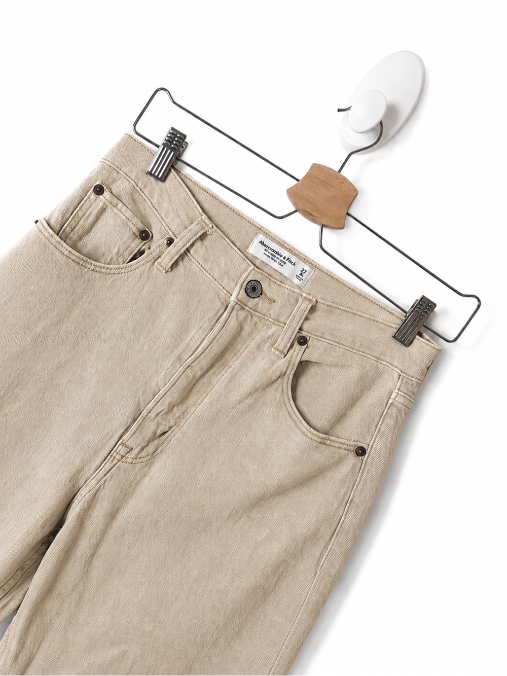 Abercrombie & Fitch Women's Beige Ankle Straight Ultra High Rise 90s Leg Jeans - Picture 3 of 6
